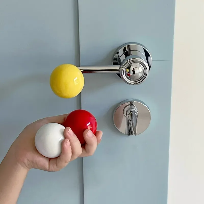 French Retro Style Spherical Door Handle Silver White Magnetic Silent Lock for Wooden Interior Doors Minimalist Red Home