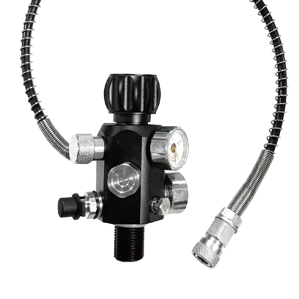 m18-thread-hpa-tank-valve-adjustable-output-pressure-with-50cm-hose-and-two-6000psi-pressure-gauges