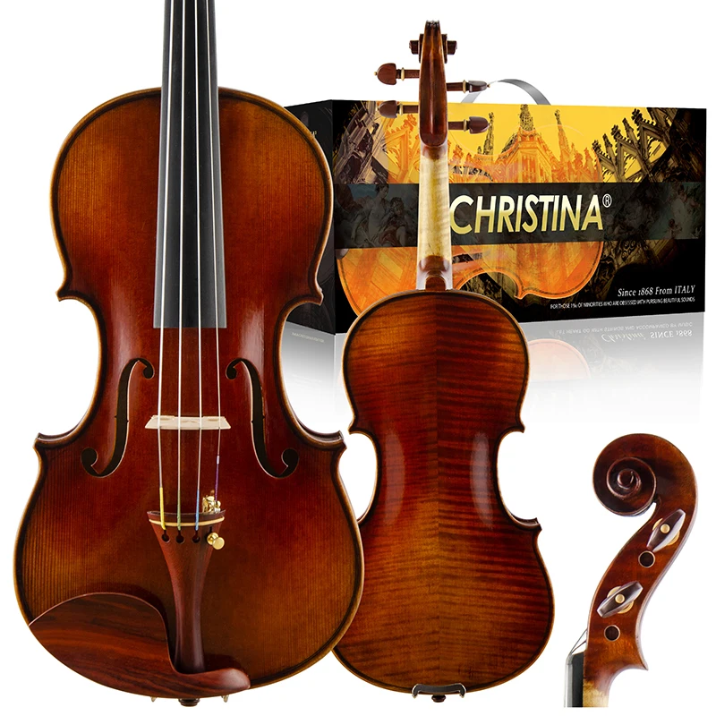 CHRISTINA Advanced Violin S100C Retro Dark Color High-quality European Spruce Two-piece Flame Maple Backpanel Rosewood Fittings