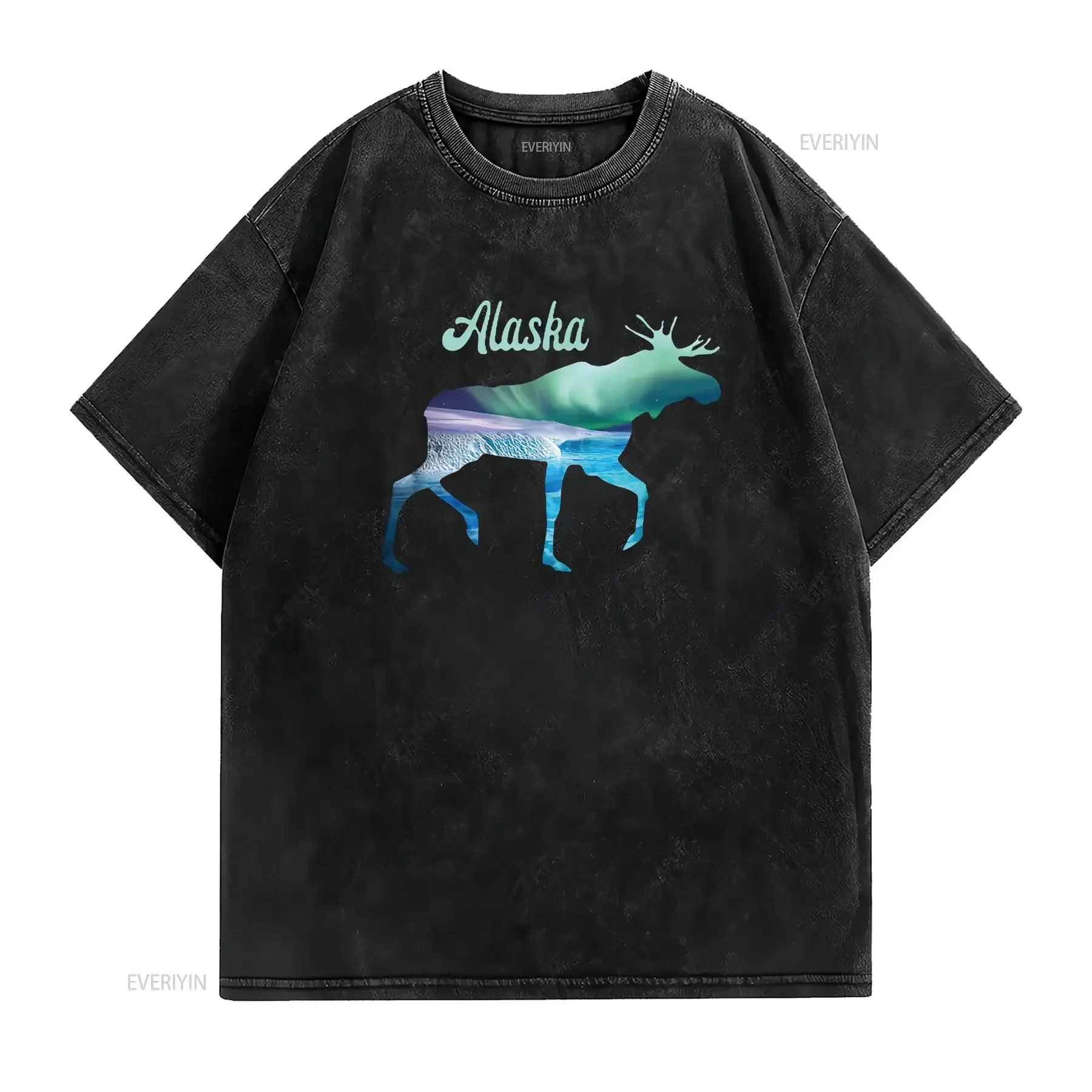 Womens Alaska Moose s Souvenir Keepsake Alaskan Northern Lights T Shirt vintage Washed Unisex Soft designer clothes Slightly