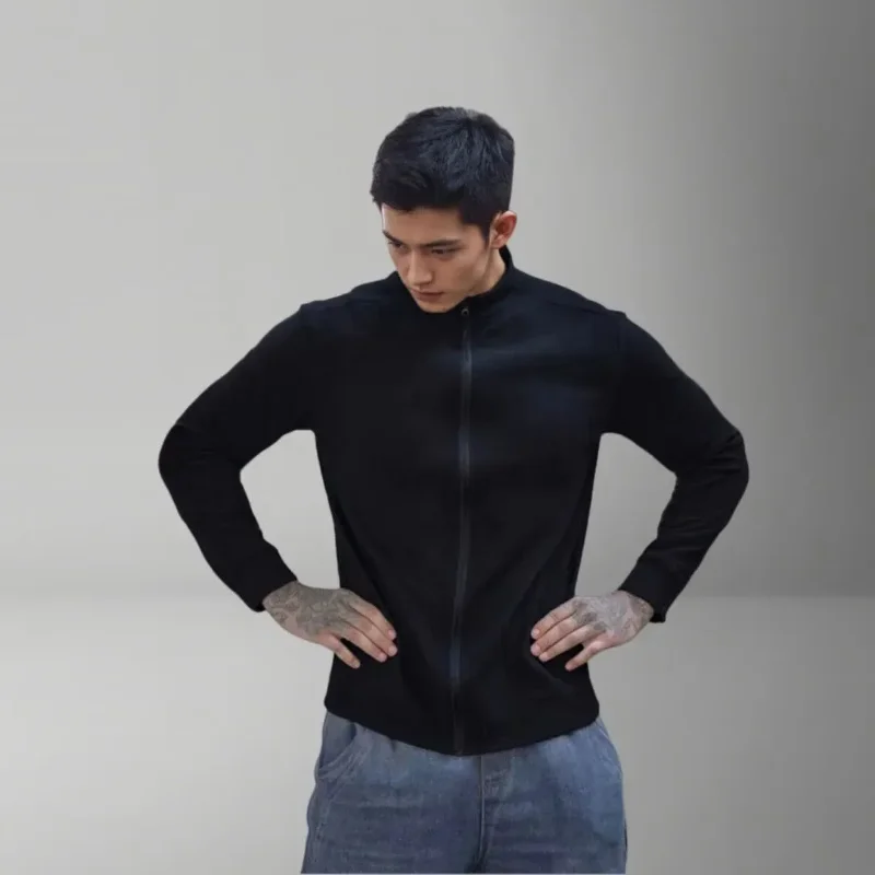 Fleece Jacket Zipper Running Jacket Stand Collar Thin Velvet Thermal Inner Liner Men's Long-sleeved Jacket