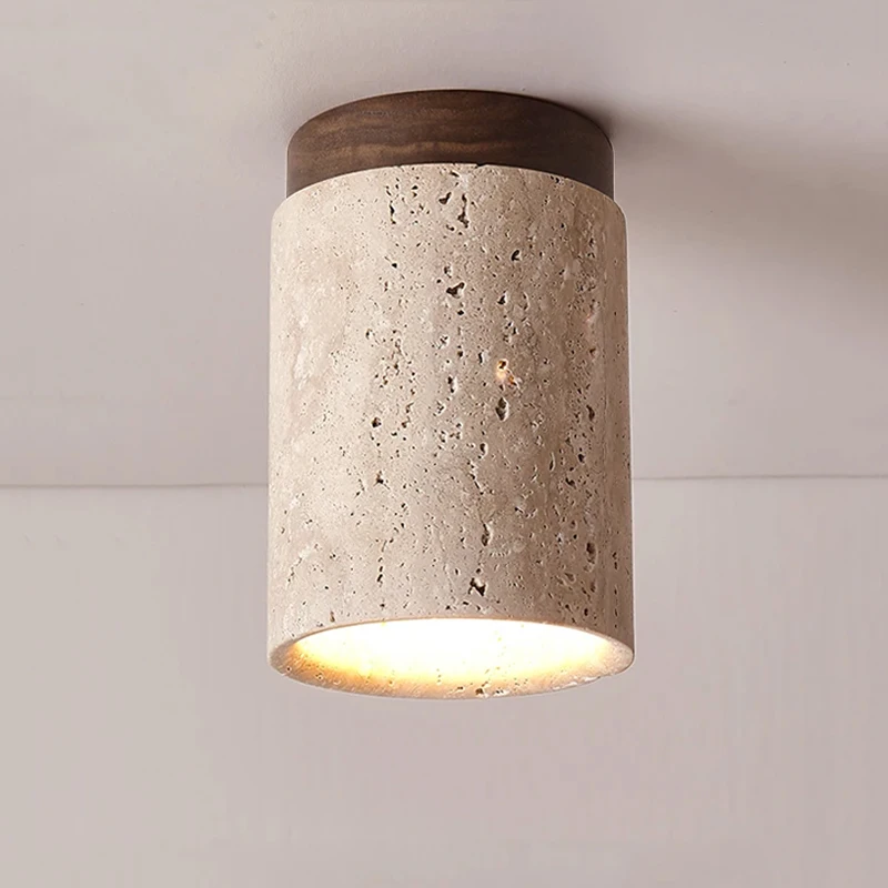 Wabi Sabi-lámpara de techo para vestíbulo, balcón, pasillo, amarillo, travertino, Downlight E27, Hotel, hogar, restaurante, luces de mármol
