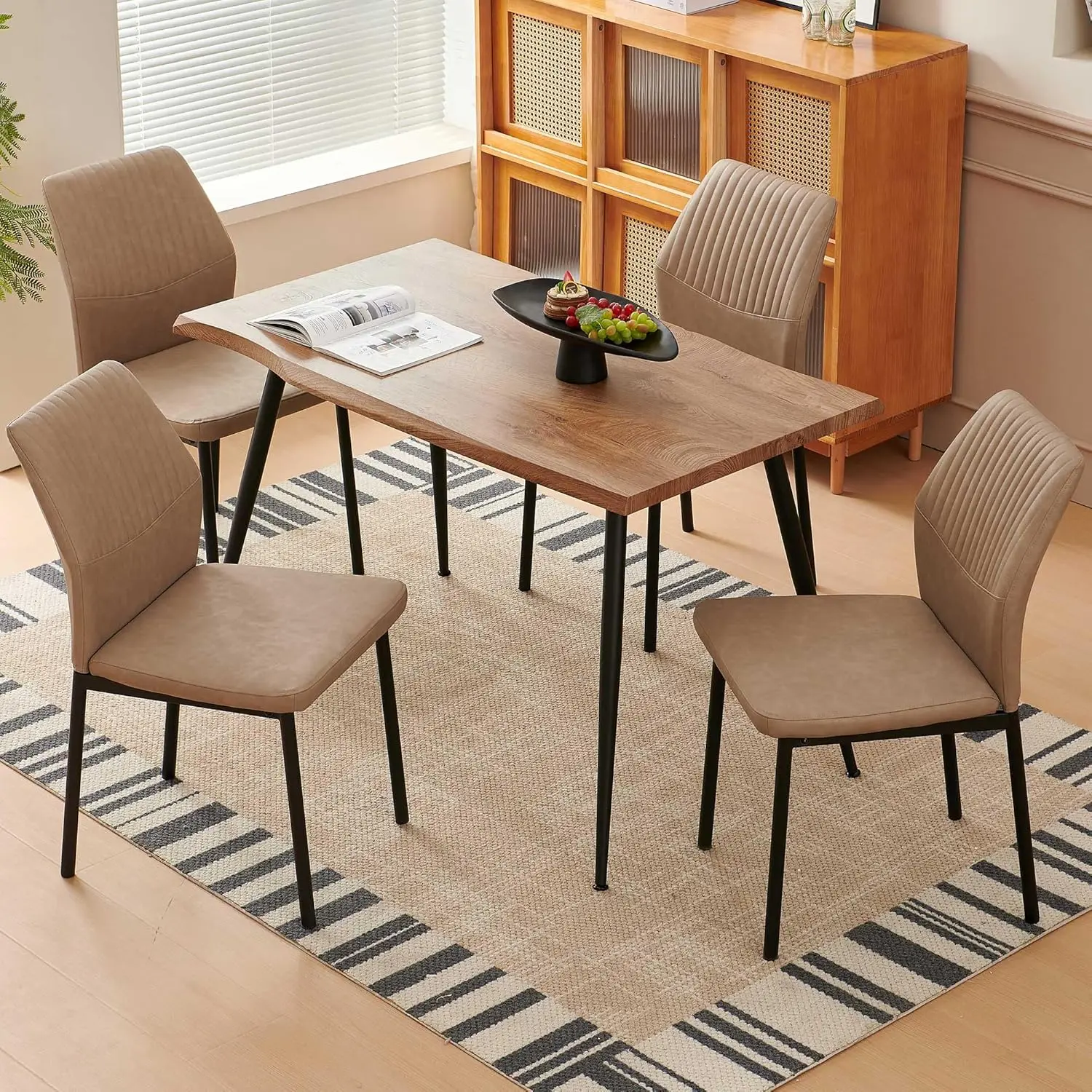 NORDICANA 47 Inch Dining Table Set for 4, 5-Piece Modern Kitchen Table with Chairs, Small Rectangular Dinner Table Chair Set of