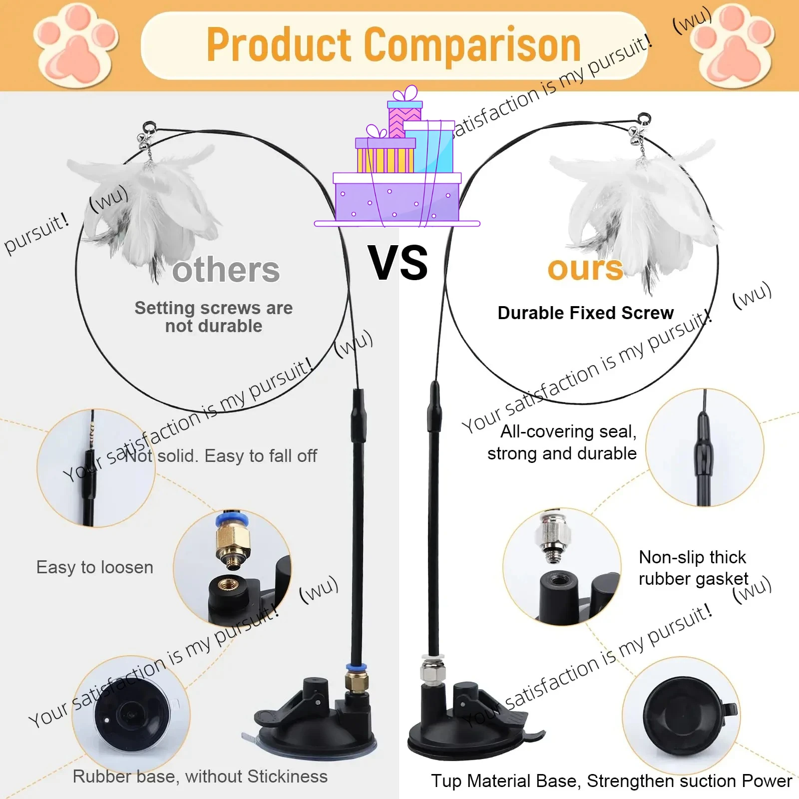 Interactive kitten toy with removable super suction cups, 2 pcs, feather replacement, cat accessories