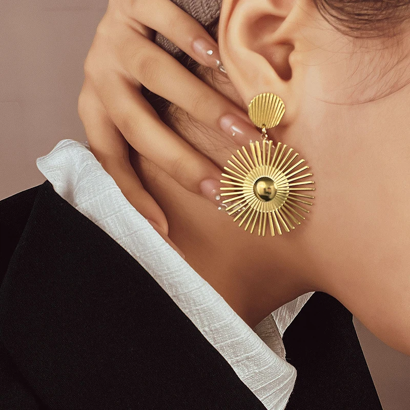GANPUP 316L Edelstahl Metall Blumen Blätter Tropfen Ohrringe Für Frauen 18K Gold Überzogene Tägliche Wasserdichte Schmuck Zubehör – Detail 5