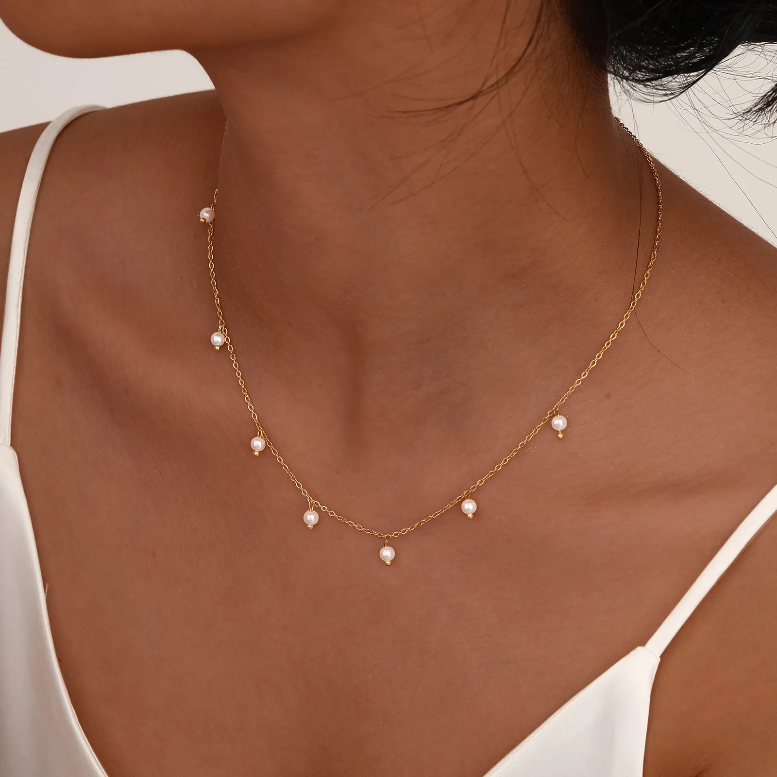 

Pearl Choker Necklace for Women, 18K Gold Plated Stainless Steel Chain Necklace Adjustable, Everyday Jewelry Gift