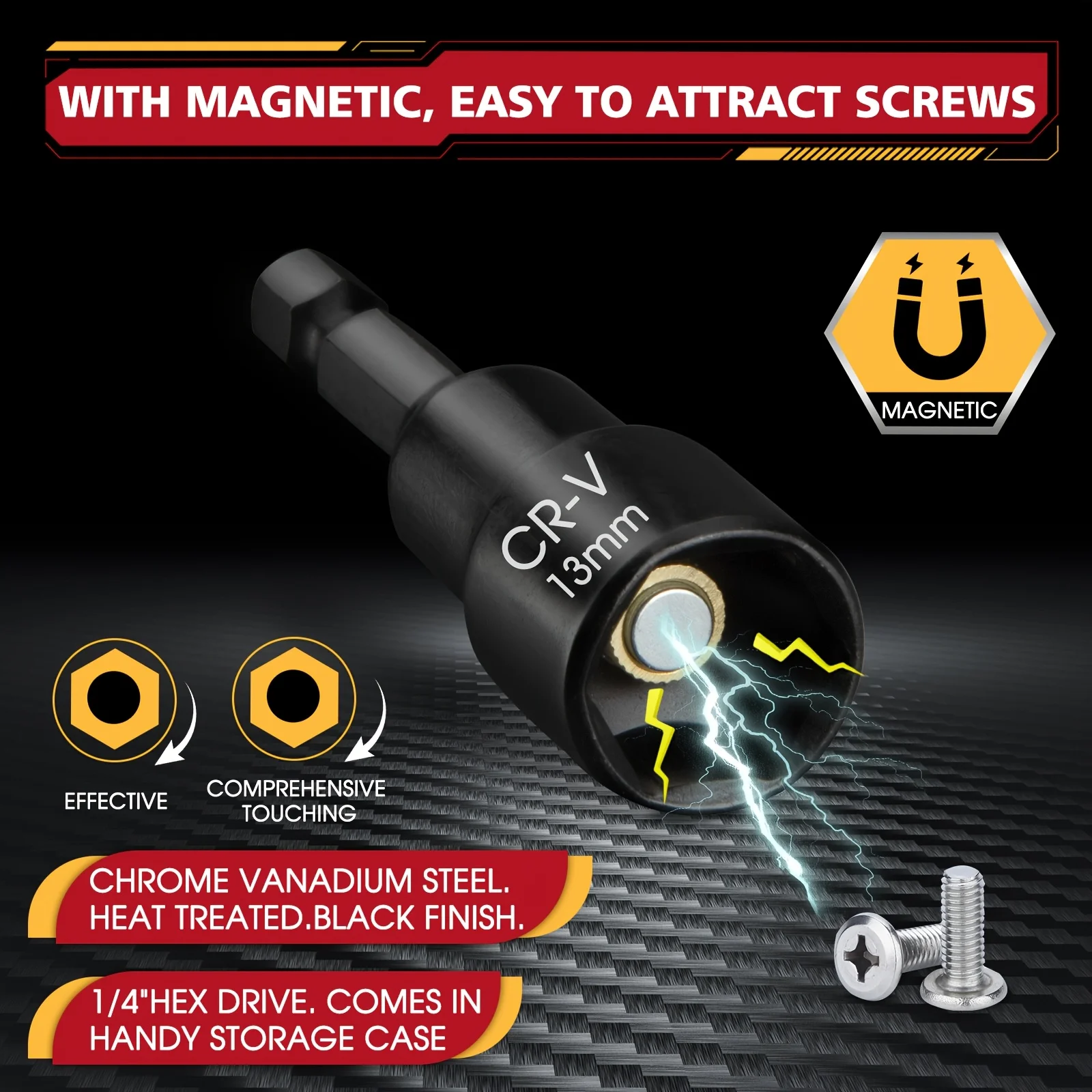 Magnetic Nut Driver Socket Set, 15pcs/12pcs Nut Driver Set for Impact Drill, Quick-Change 1/4