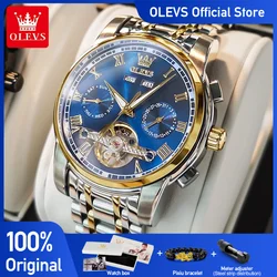 Olevs Mannen Horloges Automatische Mechanische Zaken Horloge Waterdicht Roestvrij Stalen Band Horloge Voor Man Skeleton Kalender