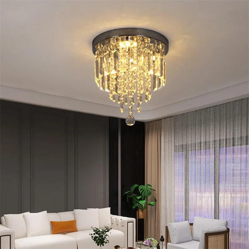 Indoor Crystal Ceiling Lamp Flush Mount Modren Led Chandelier Fixtures For Hallway Bedroom Dining Room Stainless Steel Lustres