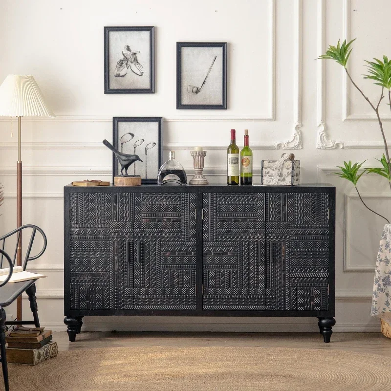 Storage Cabinet Living Room Tea and Wine Cabinet Entrance Cabinet Black