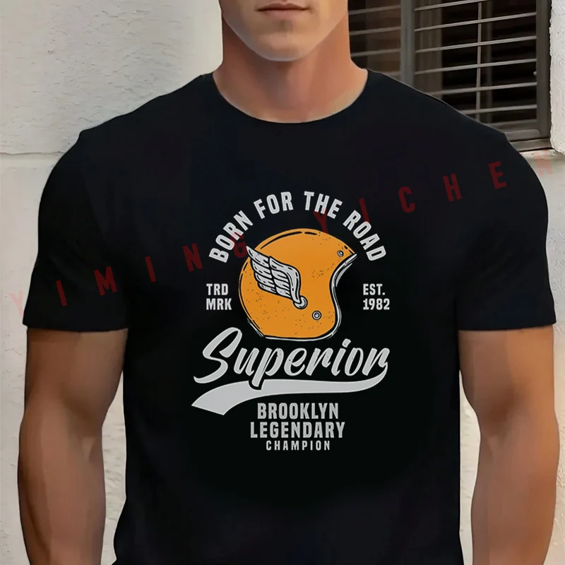 

Retro Helmet Superior Motorcycle Black Cotton T-Shirt New Men's Casual O-neck Short Sleeve Top Tees