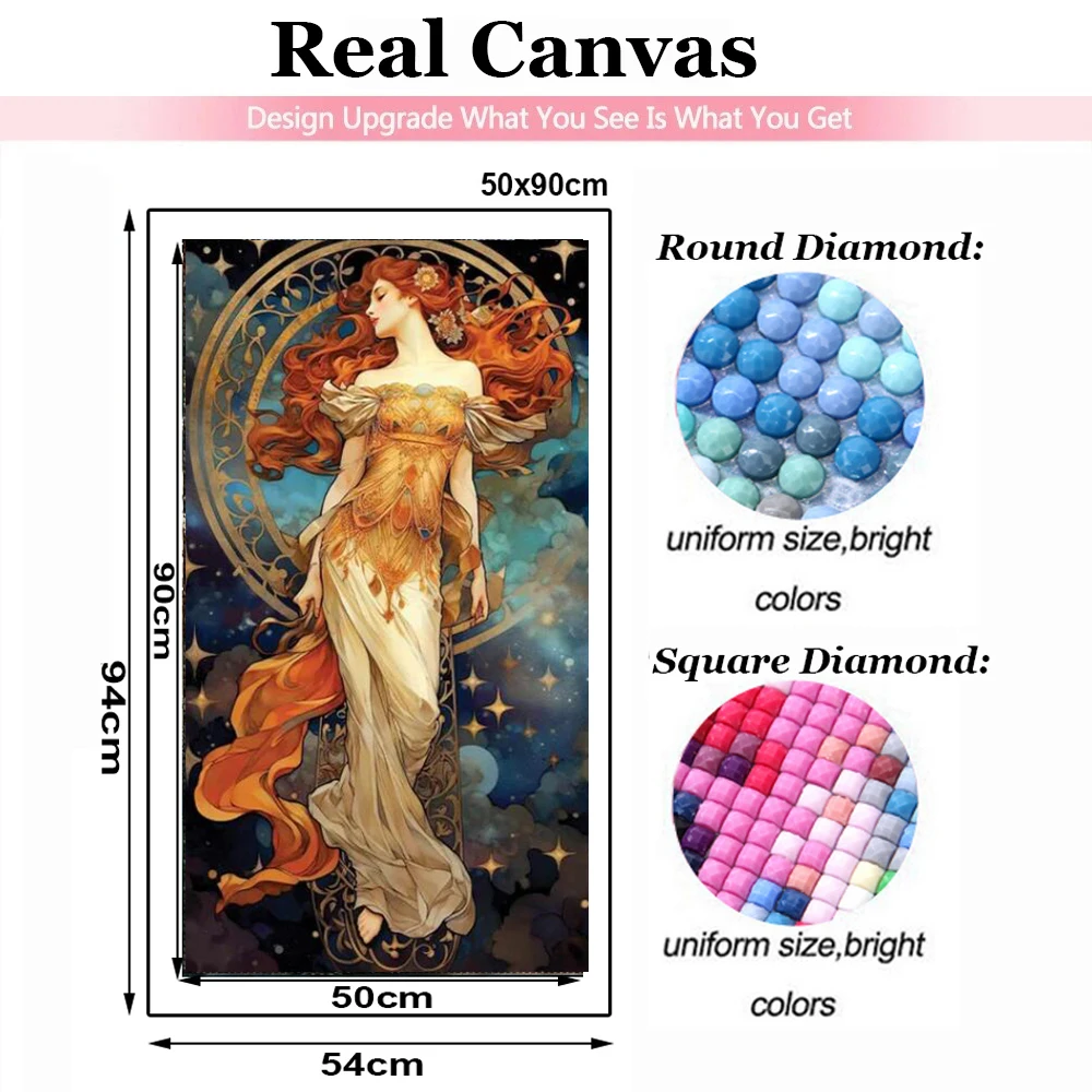 DIY Night Beautiful Gold Hair Woman Stars,Vintage 19th Century Large DIY Diamond Painting Cross Stitch Mosaic Diamond Embroidery