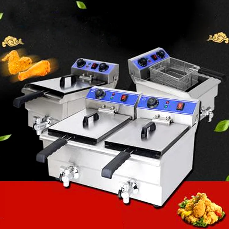 10L+10L Potato Chips Frying Machine Restaurant Commercial 2-Tank 2-Basket Electric Deep Fryer