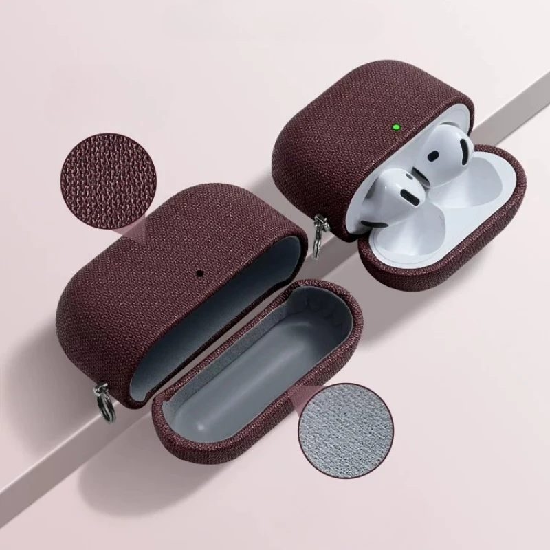 High End Fabric Pu Leather Headphone Case for AirPods Pro3 5 4  Wireless Bluetooth Metal Hook Anti Scratch Earphone Cover