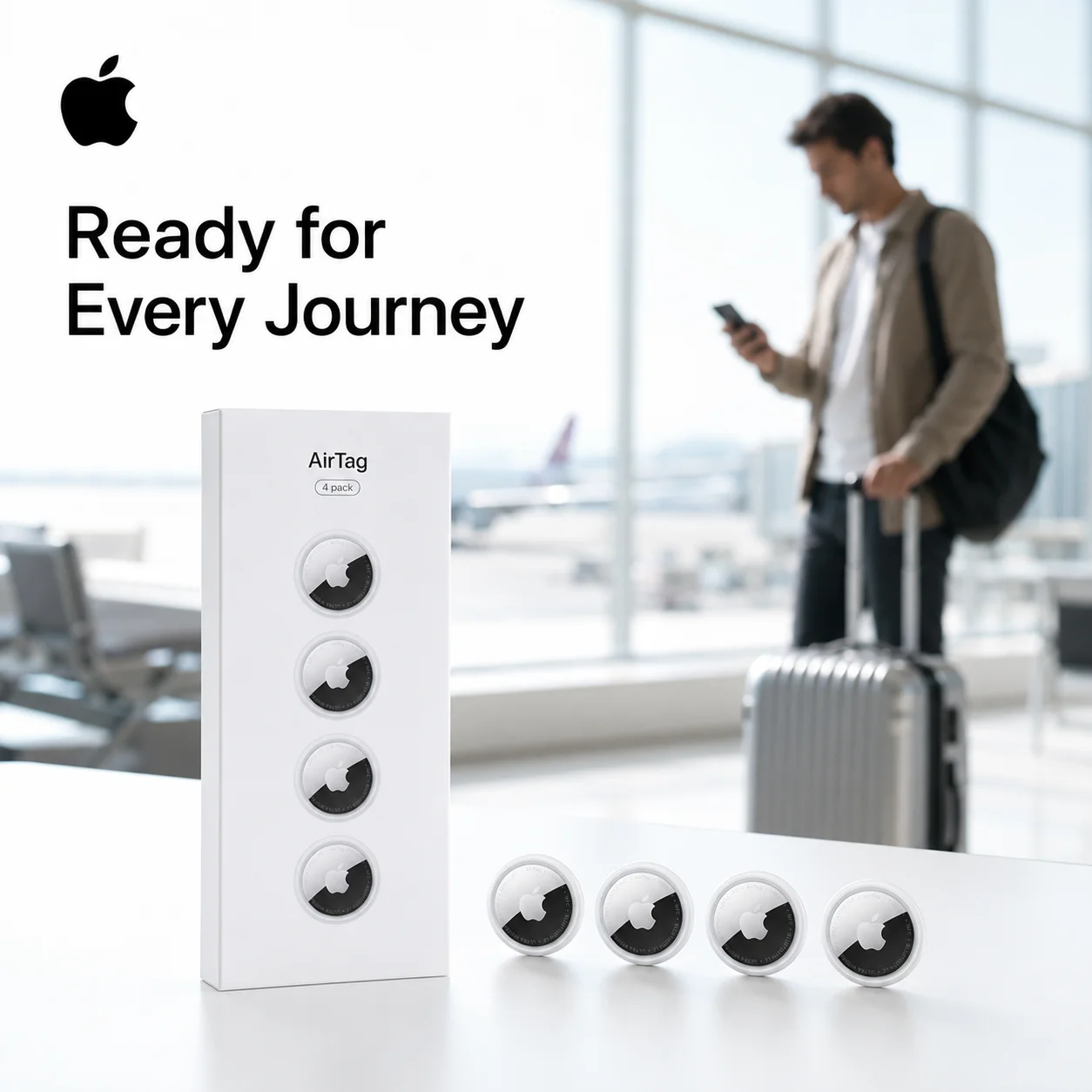 Apple AirTag 4 Pack Bluetooth Tracker for Keys Bags Luggage Wallets, Find My Compatible, Authorized Apple Reseller