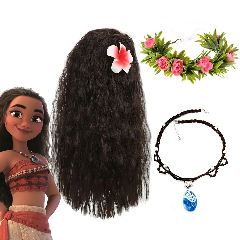 2024 New Princess Moana Headwear Synthetic Hair Children Cosplay Vaiana Party Accessories Wig Garland Girls Aurora Jasmine Tiara