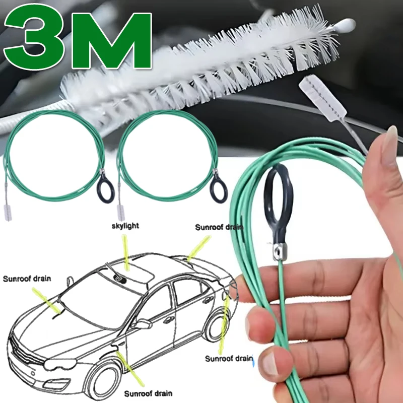 3M Upgraded Car Sunroof Drain Cleaning Tools Brush Pipe Cleaner Thin Unblocker Sunroof Windshield Wiper Drainage Holes 1/2pcs