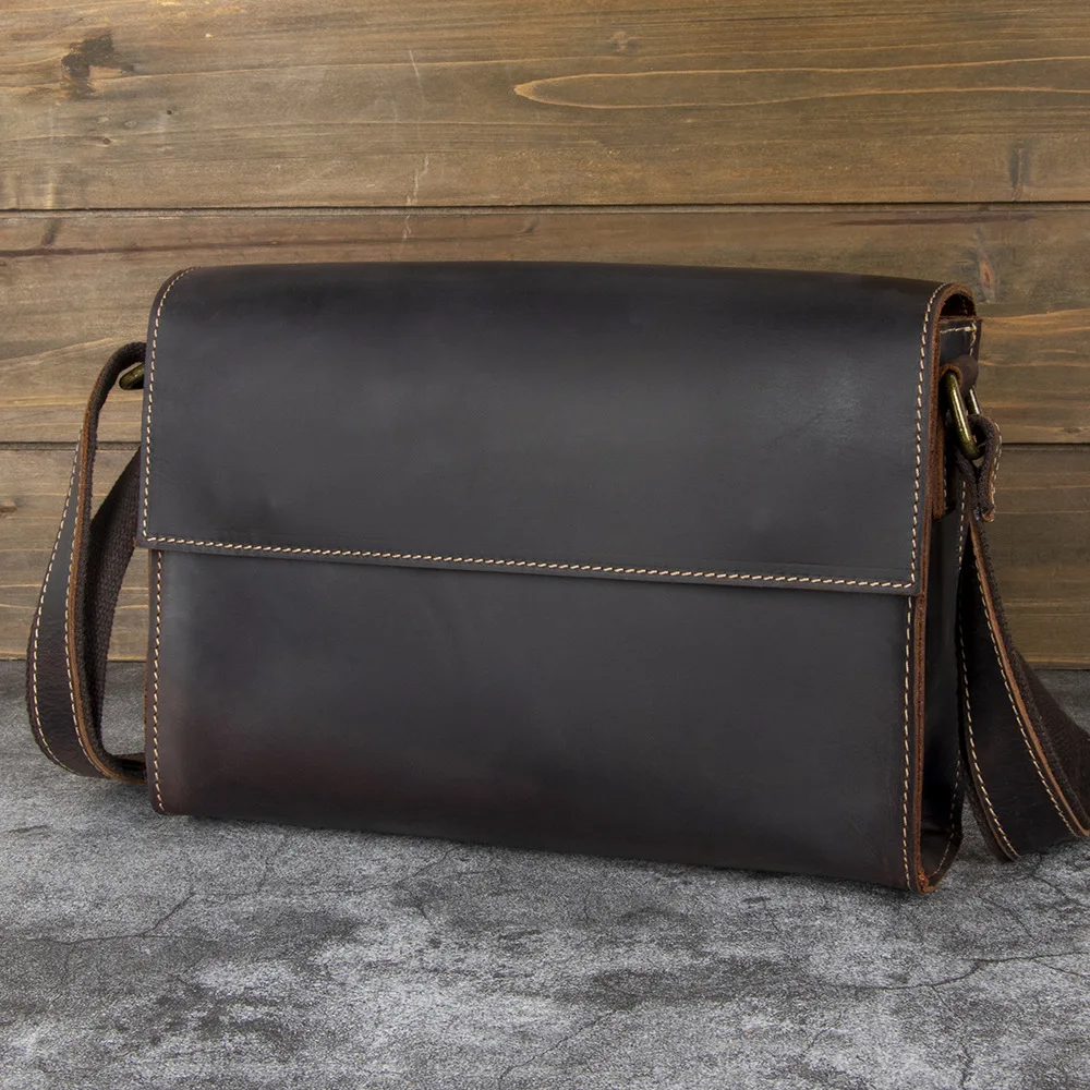 Top Grain Leather Men's Messenger Bag Vintage Shoulder Crossbody Bag