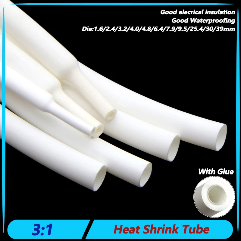 

Cable Repair Cover Case Thermoresistant tube 1~20M 3:1 White Heat Shrink Tube Glue 1.6/2.4/3.2/4.0/4.8/6.4/7.9/9.5/25.4/30/39mm