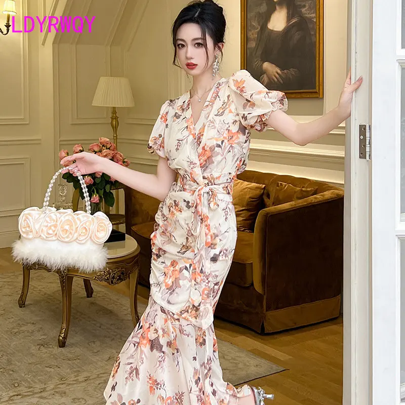 

Fashion Set Women's 2023 Summer New French Style Top High Waist Irregular Fish Tail Two Piece Set