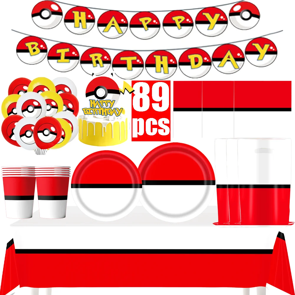 

pokeball pokemon Birthday Party Decor Disposable Tableware Tablecloth Plate Cup Balloon Backdrop Cake Girls Baby Shower Party Su