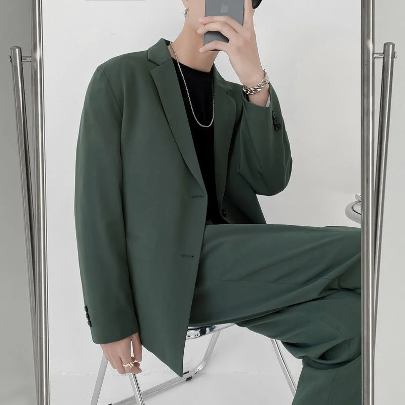 

Suit Men's Two Pieces Set Simple Light Mature Loose Long Sleeve Suit Coat + Suit Pants Green High Quality New 2022 2Y2077