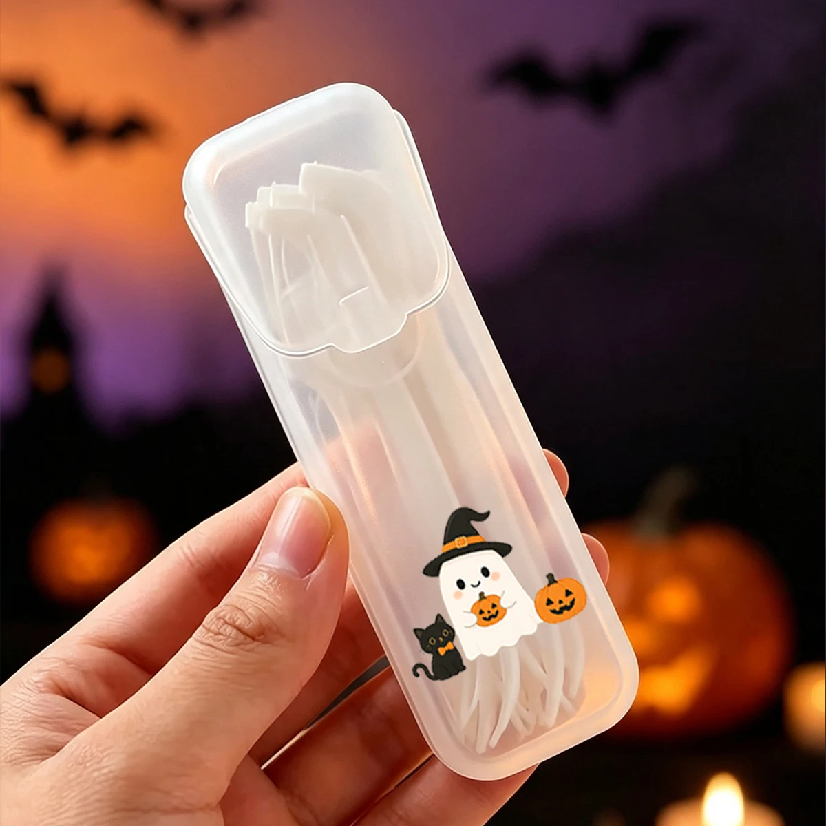 4/2/1 Piece Halloween-Themed Portable Toothpick and Floss Storage Box - Leak-Proof Sealed Travel Medicine Box with Transparent Lid, Halloween Main Design - Suitable for Storing Compact Medical Care Supplies, Suitable for Toothpicks and Dental Floss, Made of Durable Plastic Material, Suitable for Travel, Outdoor, Home, and Office Environments - Space-Saving Design, Halloween Small Gift view 3