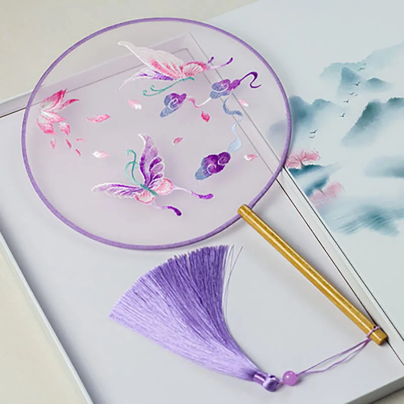 

Chinese Embroidery Circular Fan, Han Ancient Dance Hanfu Cheongsam, Translucent Silk Round Fan, Hand Circular Fan