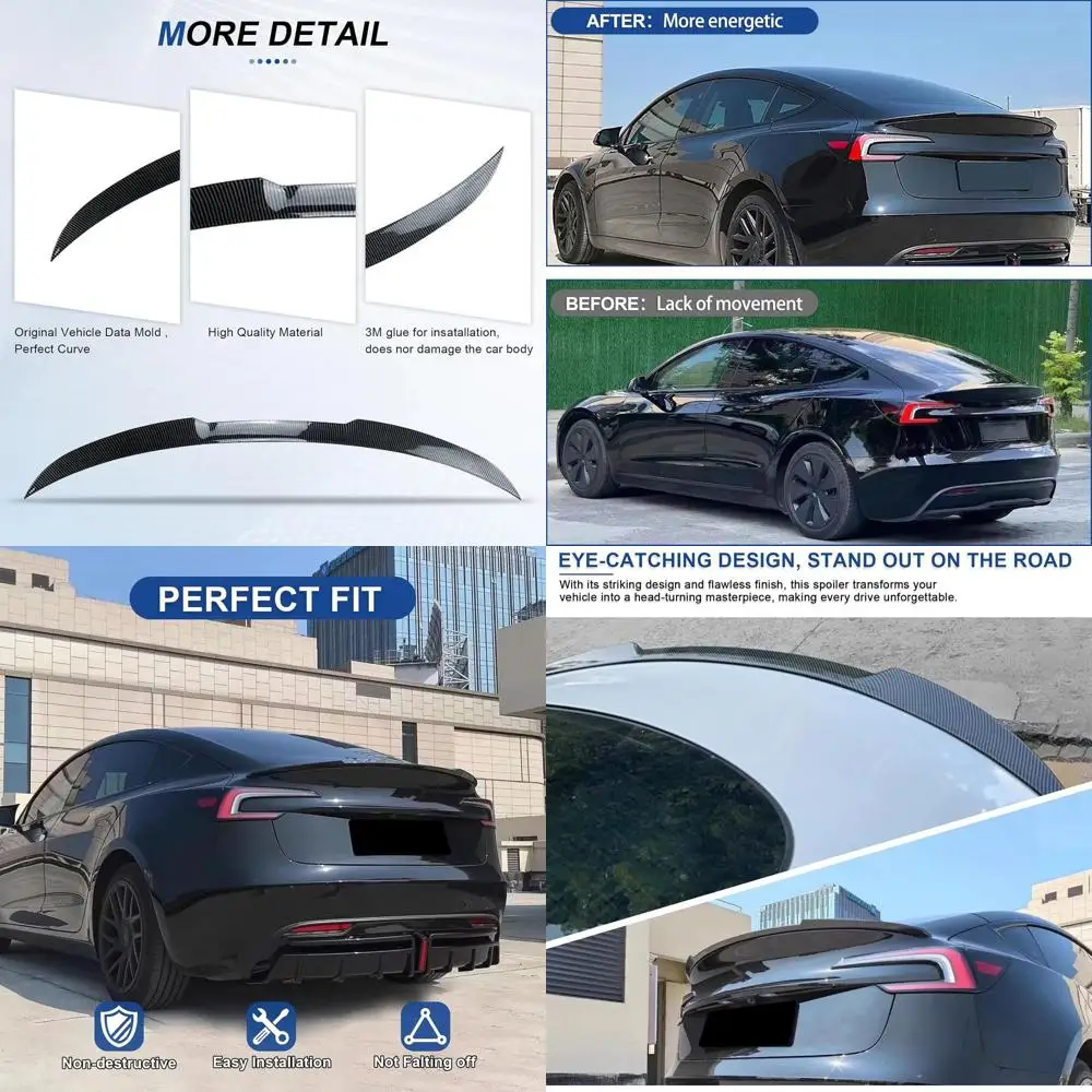 Spoiler for Tesla Model 3 Only for 2024+ Wing Rear Spoiler Trunk Tail Rear Trunk Lid,M4 Style Carbon Fiber Style Performance,Mod