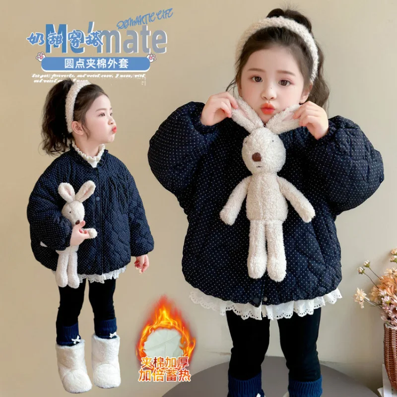 

Осенне-зимняя стеганая куртка для девочек, теплое пальто в горошек, топы с круглым вырезом, удобная утепленная детская одежда для детей от 7 до 12 лет