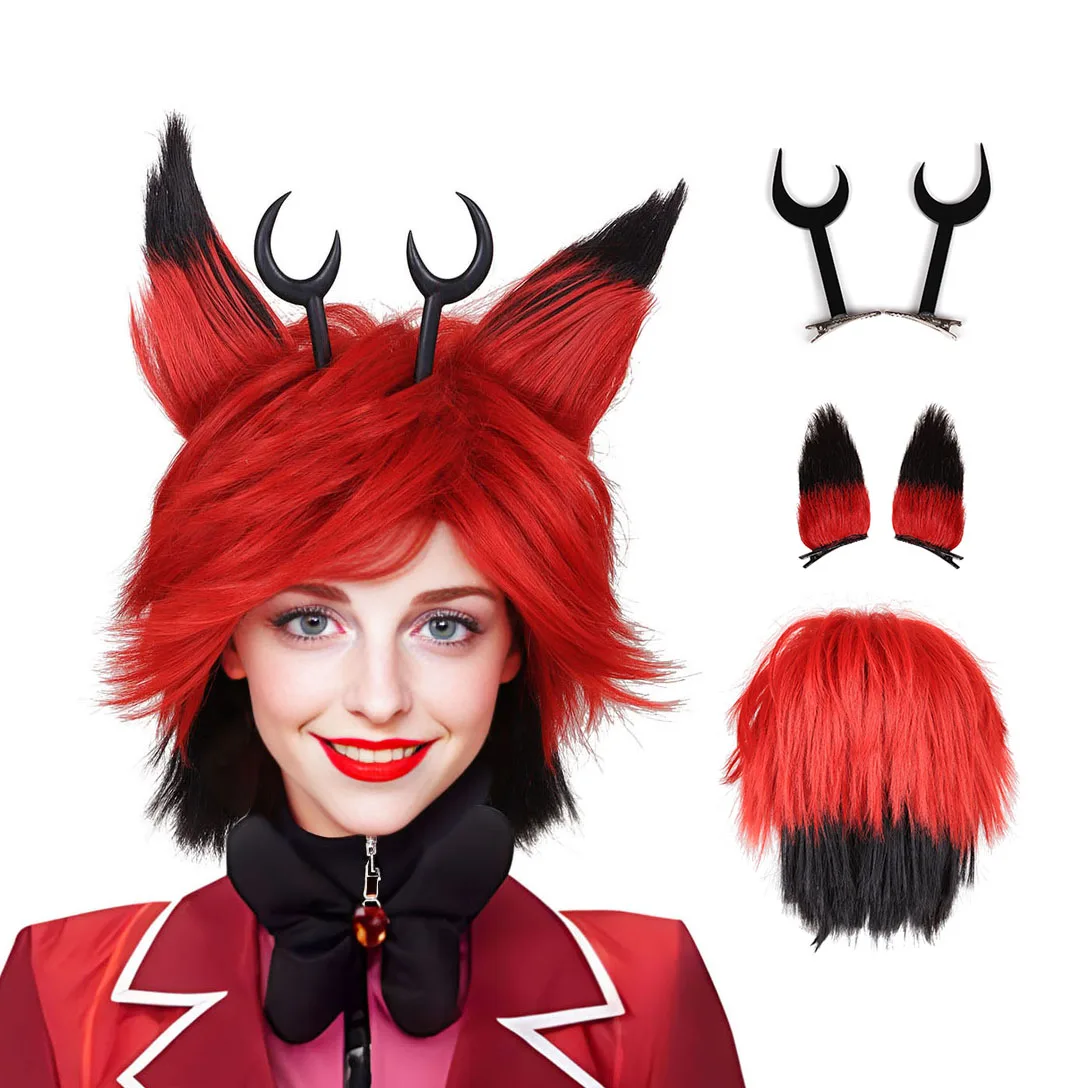 Cosplay Peruca Clipe para Alastor Hazbin Hotel, Black Costume Headwear, Acessórios para o Cabelo