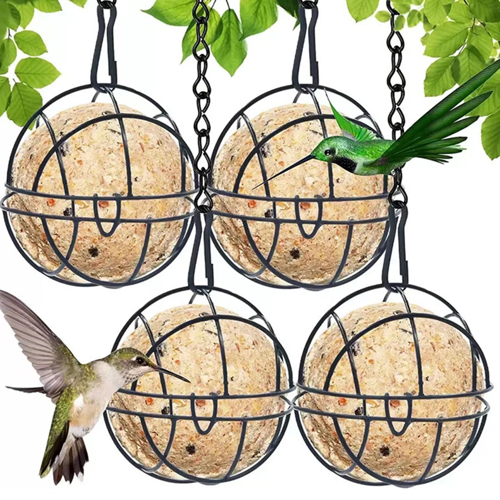 Set Of 4 Fat Ball Holders, Hanging Bird Feeders With S-shaped Hooks, Wild Bird Feeding Dispenser, Garden, 7 Cm Diameter, Black