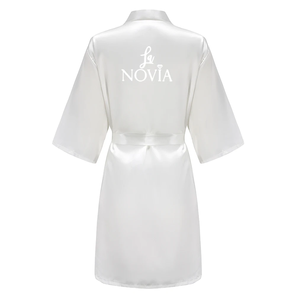 Women La Novia Spain Inscriptions Team Bride Wedding Kimono Satin Pajamas Bridesmaid Bathrobe Bachelorette Hen Party Robe