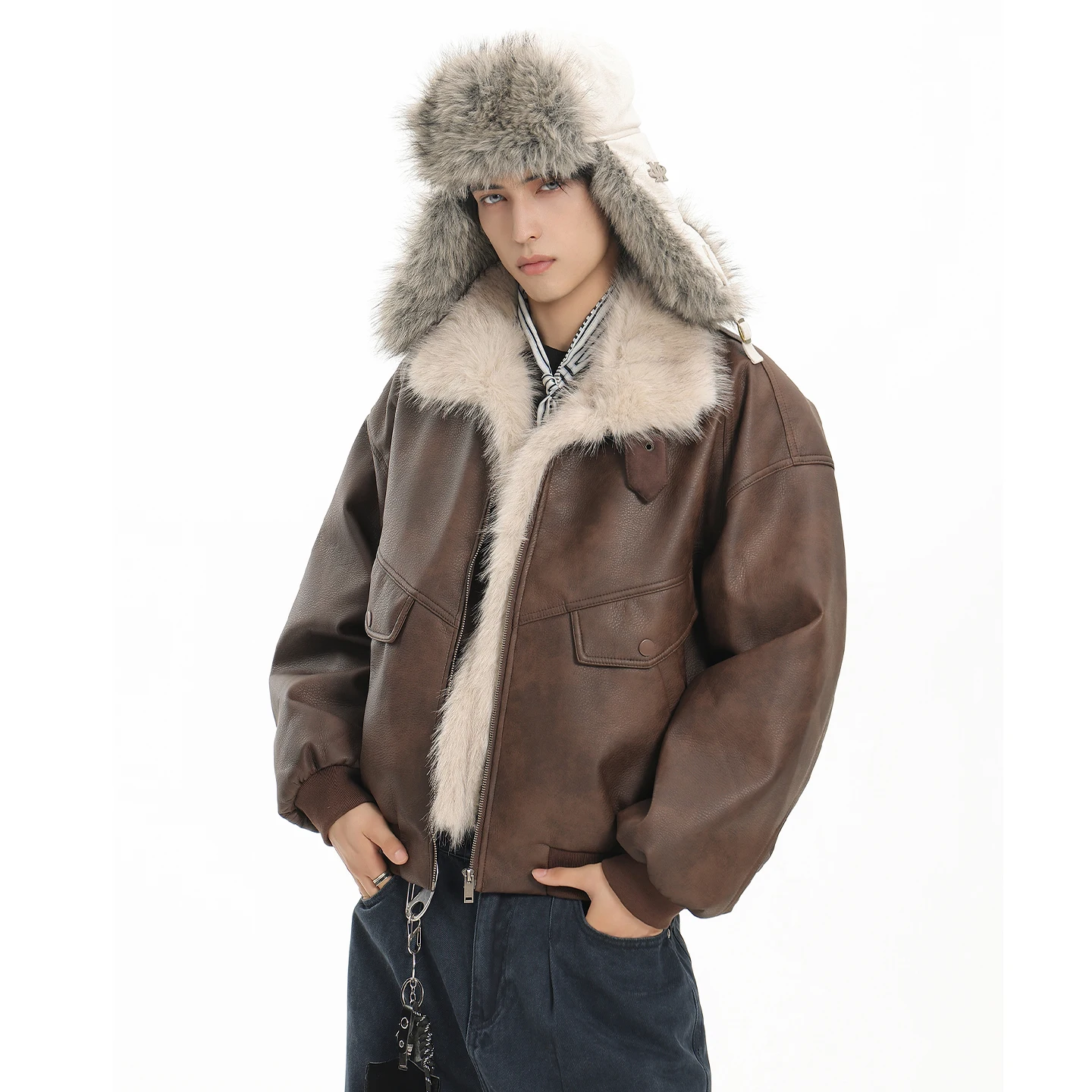 Men's 2025 Winter New Trendy High-end Long Sleeve PU Leather Parkas Men's Stylish Chic Motorcycle Jackets Warm Thickened Parkas