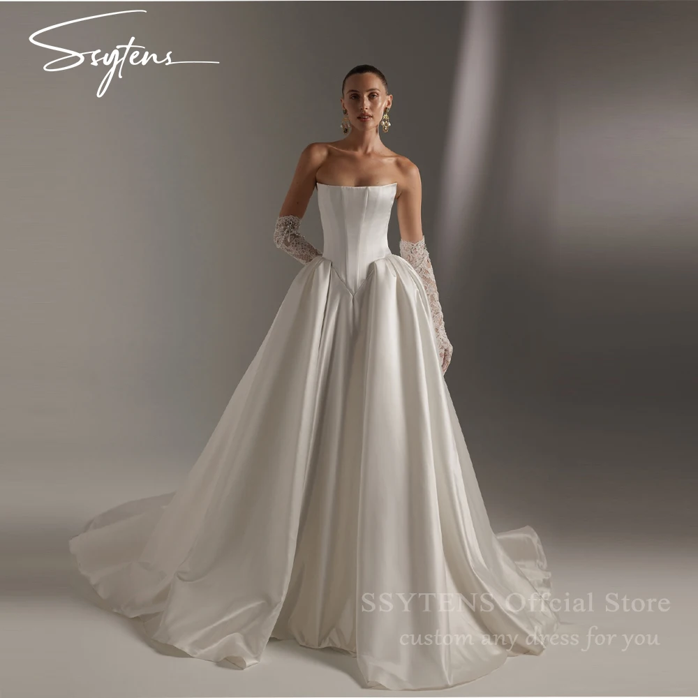 

SSYTENS White Simple Strapless Wedding Dresses Princess Floor-length Customized Lace-up Back Formal Bridal Evening Gowns 2025