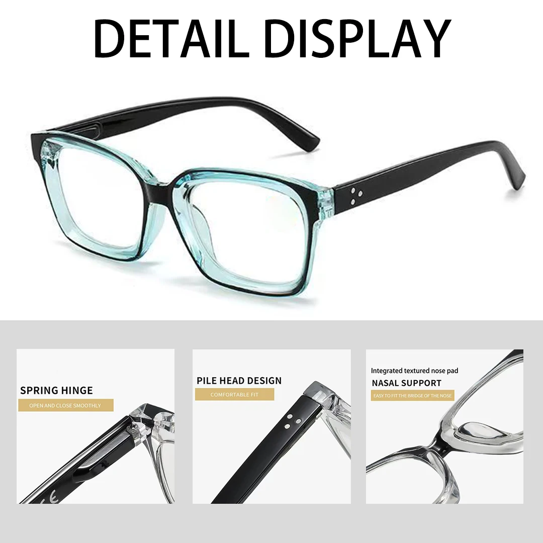 2 Pack Thick Square Acetate Glasses Frame for Women Men, Blue Light Blocking Geek Chic Retro Vibes Oversized Browline Eyewear view 6