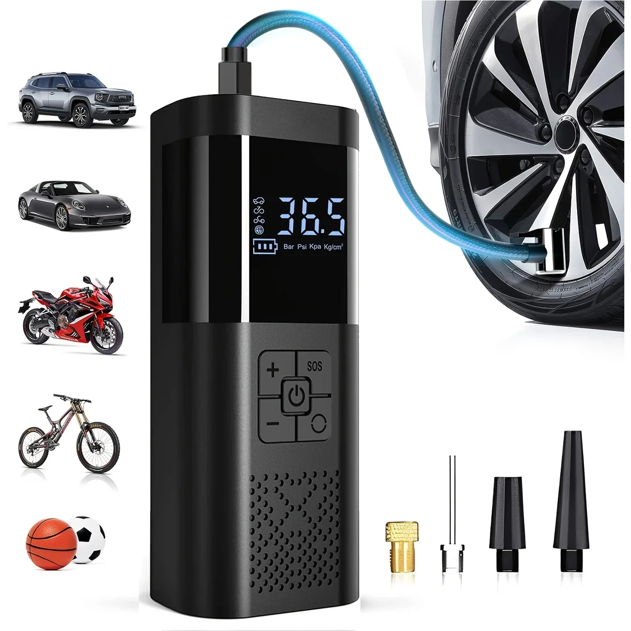 ポータブルカーエアコンプレッサー-3倍速-150psi-コードレス-タイヤインフレーターポンプ-デジタルゲージ付き-車-バイク-エアポンプ用