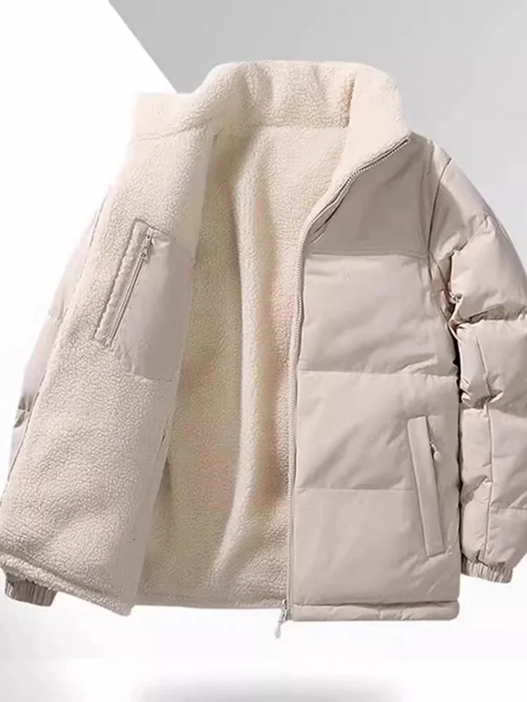 

Новая мужская куртка из овечьего флиса 2026 года, зимняя, теплая, с двусторонним ношением, хлопковая, в американском стиле, с воротником-стойкой