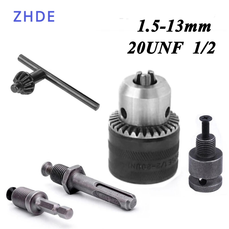 ZHDE1.5-13mm Converter 1/2 20UNF Key Drill Chuck Thread Quick Change Adapter SDS 1/4 Impact Driver Wrench Bit Connecting Rod Hex