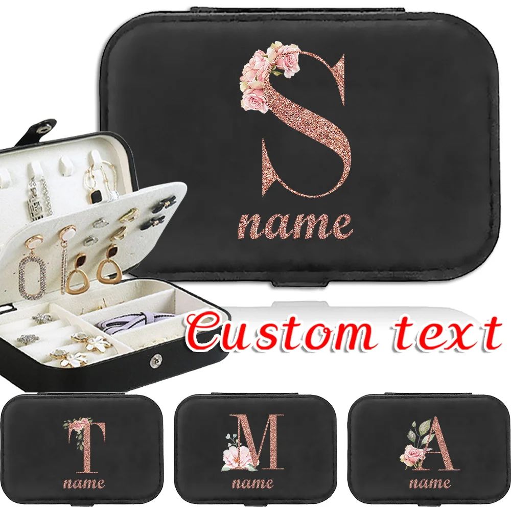 

Индивидуальное имя, коробка для хранения ювелирных изделий, портативный органайзер для ювелирных изделий, двухслойное ожерелье, серьги, модные коробки для хранения
