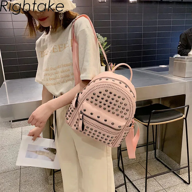 Rightake donna piccolo zaino in vera pelle borsa rivetto Bagpack zaino nero quotidiano per ragazze zainetto zaino da viaggio Casual