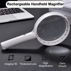 10/15/30X Rechargeable Handheld Illuminated Magnifier Portable Magnifying Glass with 3 Lighting Modes Magnifier for Reading