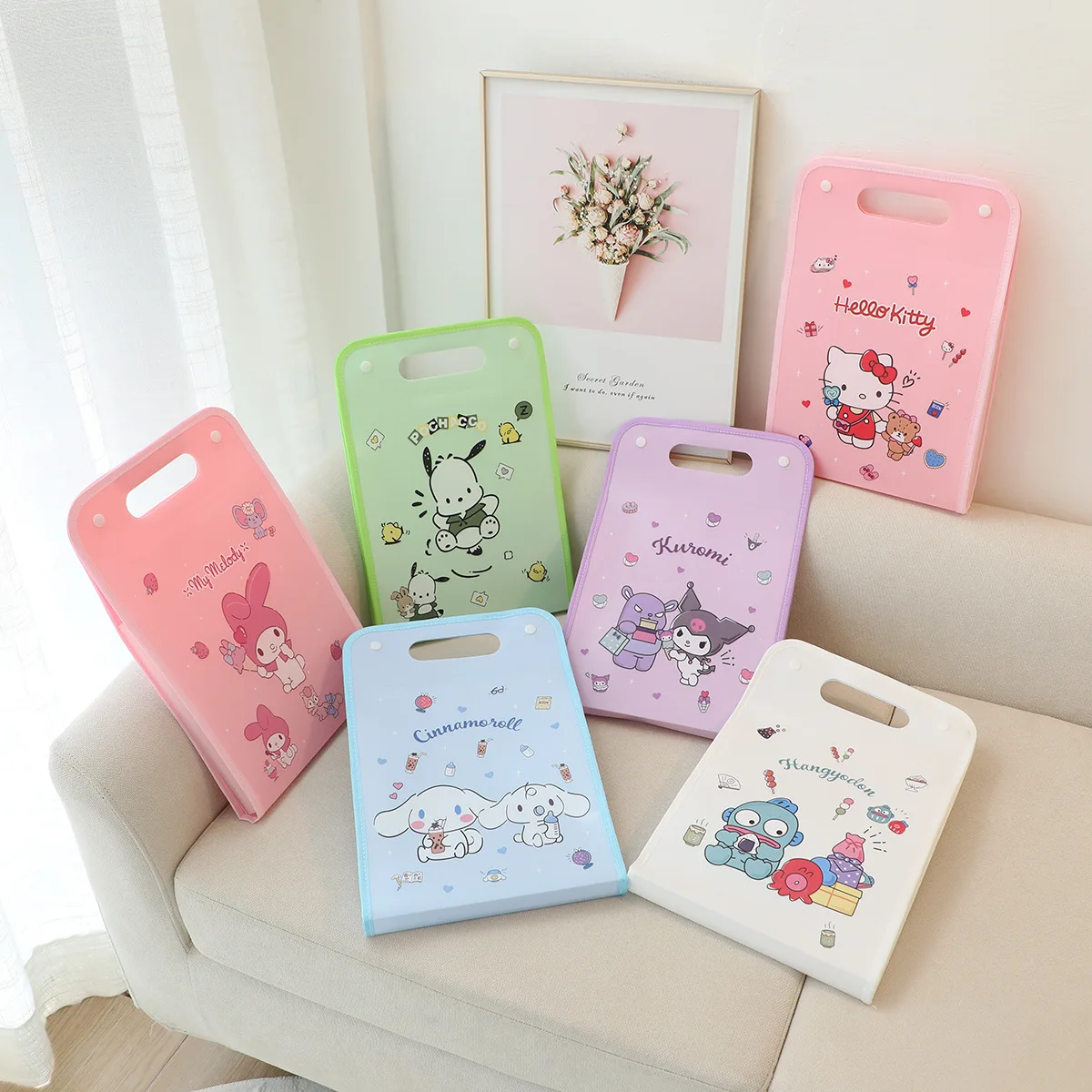 Sanrio Cartoon Kuromi Hello Kitty A4 Folder Kawaii Cinnamoroll Portable Organ Bag Storage Bag Sorting and Organizing Folder Gift