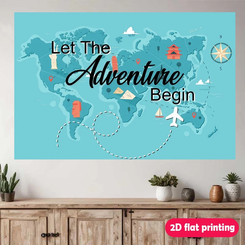 لافتة تبدأ المغامرة، معالم خريطة العالم، طريق منقط، موضوع مغامرة متعدد الأغراض، ديكور حلم السفر في الأماكن المغلقة #4