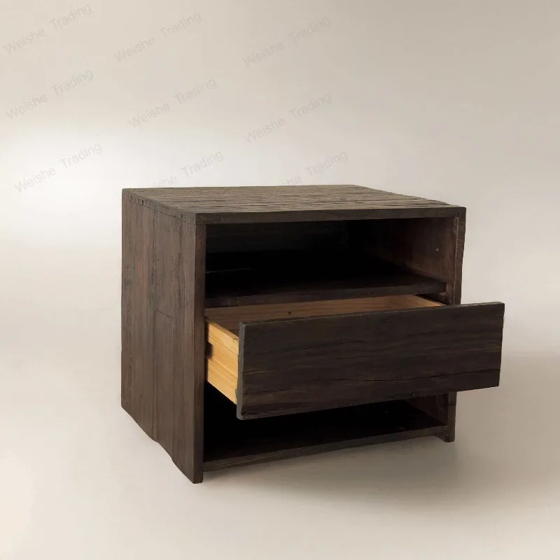 Old wood, old wood, medieval minimalist bedside table, old wooden cabinet, sub-wooden track, thin pumping, wabi-sabi