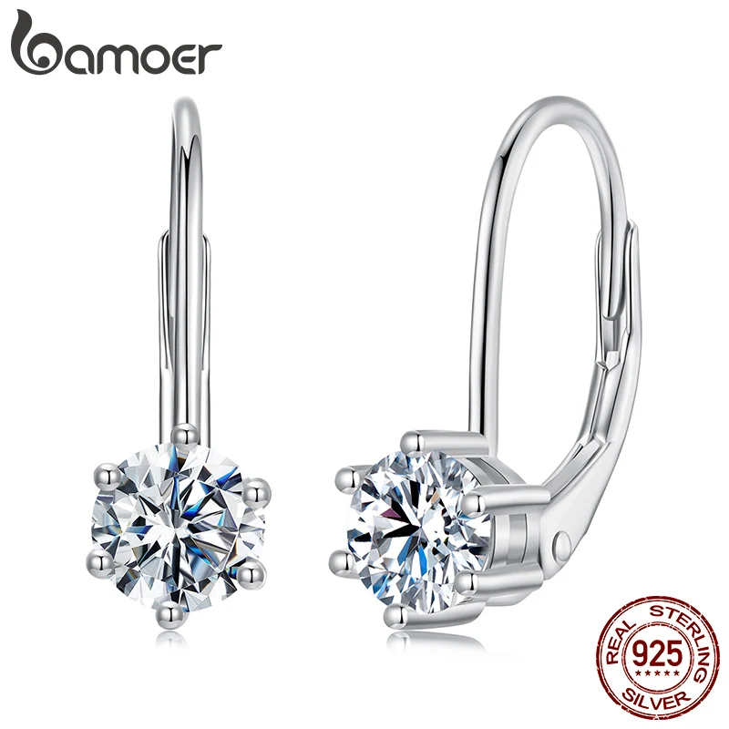 

BAMOER 0.5ct Brilliant Round Cut Lab Created Diamond Dangle Earrings, White Gold Plated Sterling Silver Moissanite Drop Earrings