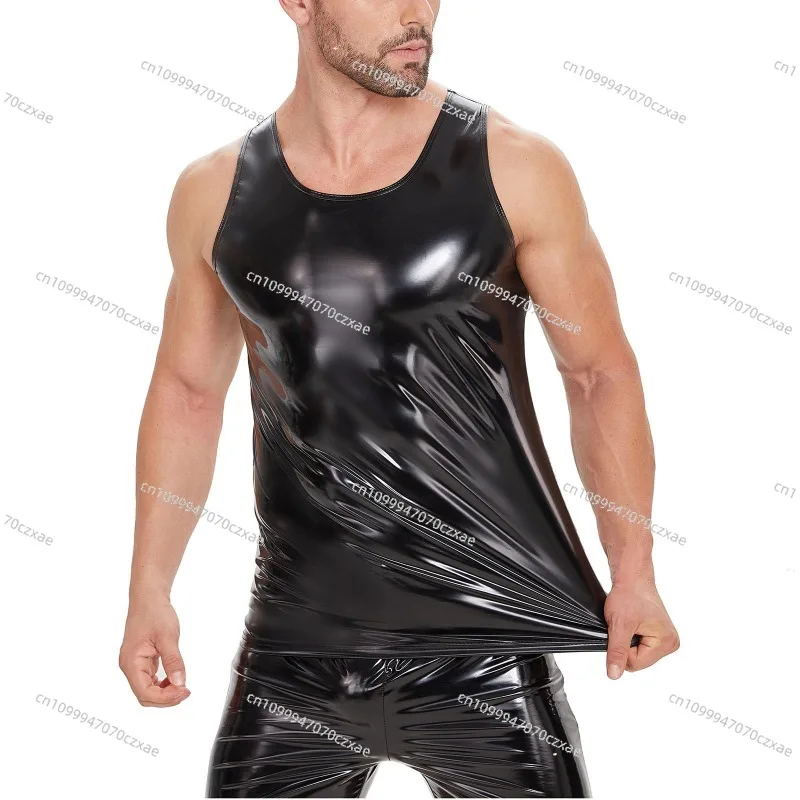 

Мужской жилет из блестящей лакированной кожи ПВХ большого размера