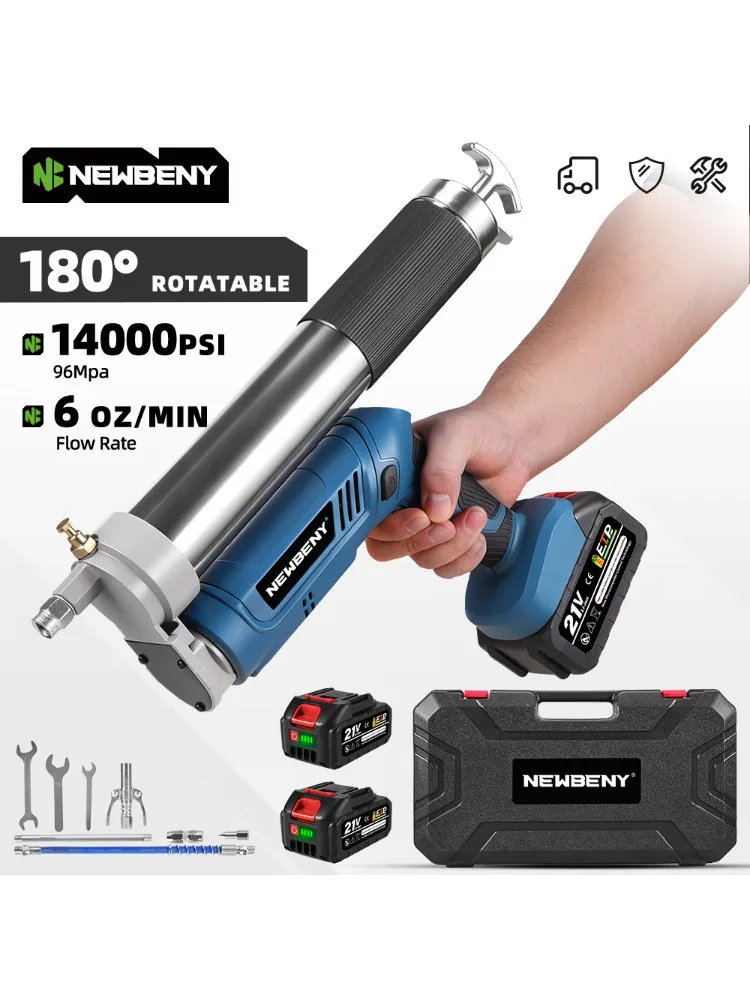 NEWBENY 96MPa 14000PSI Pistolet à graisse électrique 180 ° Outil d'injecteur d'huile lubrifiante haute pression rotatif pour broche de batterie Makita