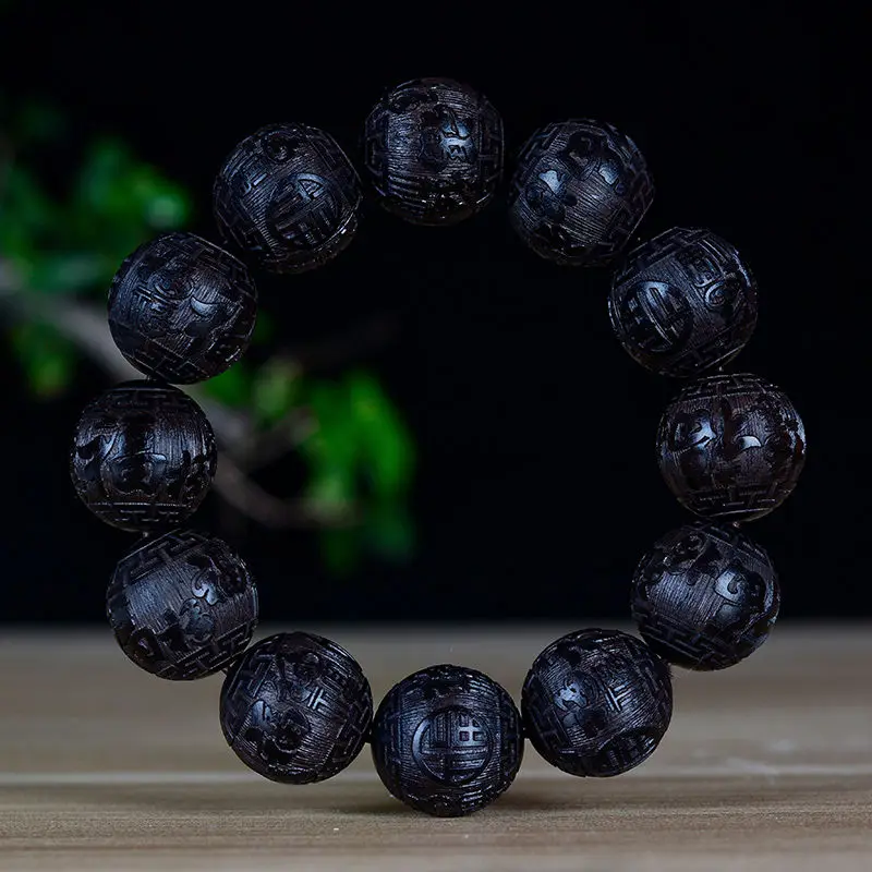 

Leaflet Red Blood Sandalwood Personality Carving 12 Zodiac Tai Chi Buddha Beads Bracelet Amulet Fu HandString Wen Play Jewelry