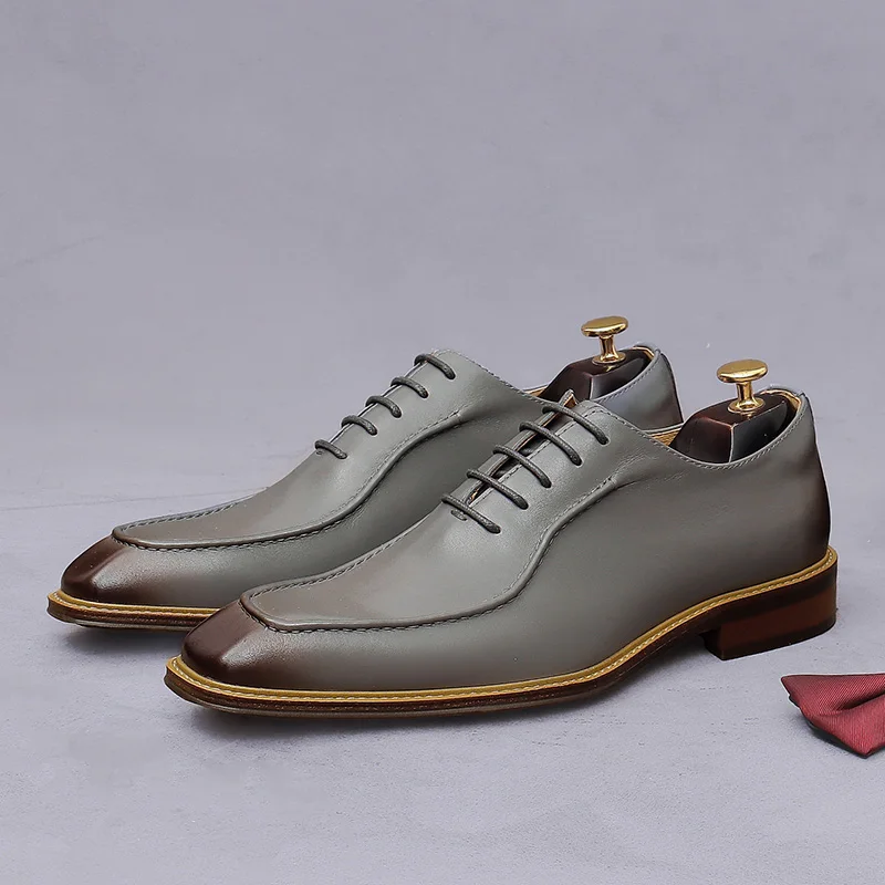 Men Genuine Leather Oxford Shoes British Style Korean Fashion Business Formal Cowhide Casual Dress Shoes Young Men Leather Shoes